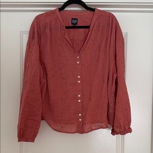 GAP Burnt Coral Button-Front Long Sleeve Blouse